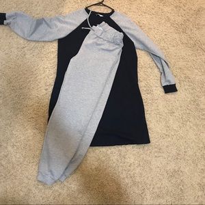 Two-piece navy and grey tracksuit with long tunic